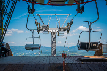 Chairlift in Wisła. The Great Cone Mountain.