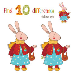 Hare find 10 differences children quiz vector preschool game . Vector illustration