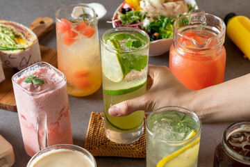 Korean food dish meal Peanut Butter Cafe Latte Sandwich Set salad vegetable grapefruit juice
