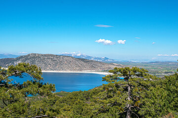 the scenic view of Salda lake from the Tınaz Tepe (2079) m. in Yeşilova, Burdur
