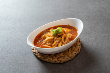 Korean food dish meal Cream tteokbokki Spicy stir-fried rice cake Jalapeno Oil Rosé