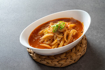 Korean food dish meal Cream tteokbokki Spicy stir-fried rice cake Jalapeno Oil Rosé