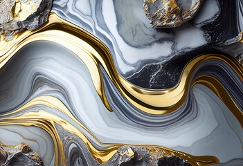 Arty pattern background gold and silver marble. Generative AI
