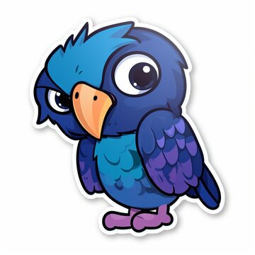 A cute chibi Hyacinth Macaw sticker with a white background, radiating adorable and lovable vibes. The chibi Hyacinth Macaw is depicted in a small and super deformed style, Generative AI