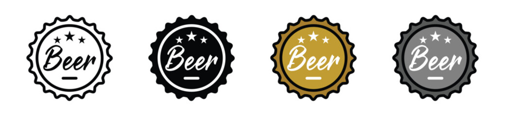 Beer bottle cap icon vector in thin line, flat, and color style with editable stroke on white background. Vector illustration