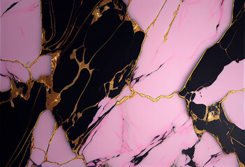 A pink and black marble background with varying gold outlines. Generative AI