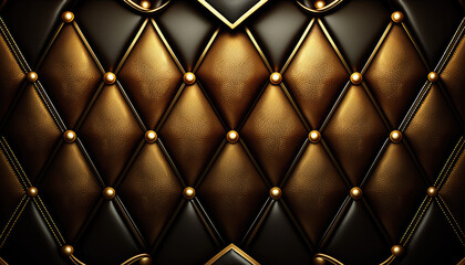 Expensive leather material in gold and gray with triangular stitching and studs at the corners. Generated Ai. High quality illustration Generative AI