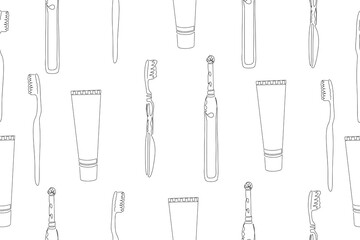 Vector seamless dental pattern with line icons. Vector illustration Toothbrush seamless pattern doodle outline vector.