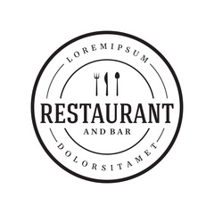 Retro restaurant emblem.Logo design cutlery template and hand drawn vintage style restaurant typography.