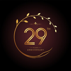 29th anniversary logo with golden number for celebration event, invitation, wedding, greeting card, banner, poster, and flyer Golden tree vector design