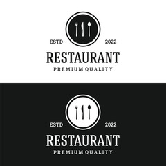 Retro restaurant emblem.Logo design cutlery template and hand drawn vintage style restaurant typography.