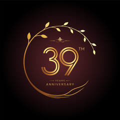 39th anniversary logo with golden number for celebration event, invitation, wedding, greeting card, banner, poster, and flyer Golden tree vector design