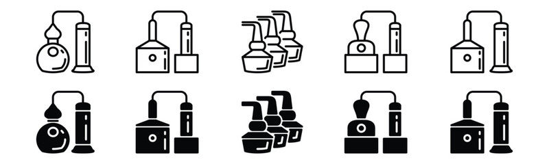 Distillery icon vector set. Beer and brewing icons symbol in thin line and flat style with editable stroke on white background. Vector illustration