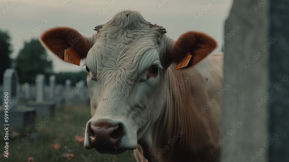 Sticker Cow in a cemetery Generative AI 