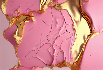 A pink and gold marble background with varying gold outlines. Generative AI