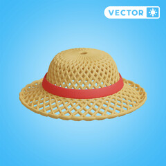 straw hat 3D vector icon set, on a blue background