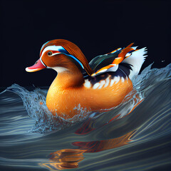 Mandarin duck in water | Aix galericulata | Generative AI | Hyper realistic | Photo-realism | Digital art - obrazy, fototapety, plakaty