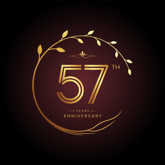 57th anniversary logo with golden number for celebration event, invitation, wedding, greeting card, banner, poster, and flyer Golden tree vector design