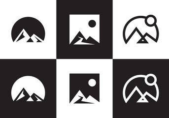 mountain logo design. abstract summit with circle combination symbol vector illustration.