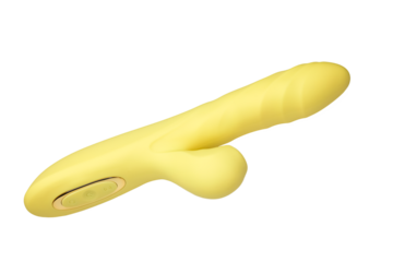 sex toy yellow vibrator for the clitoris on a transparent background