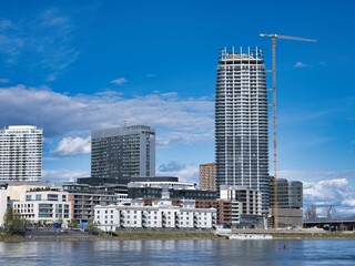 Obraz premium The tallest skyscraper in Slovakia in Bratislava near the Danube river just before completion