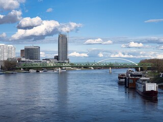 Obraz premium The tallest skyscraper in Slovakia in Bratislava near the Danube river just before completion
