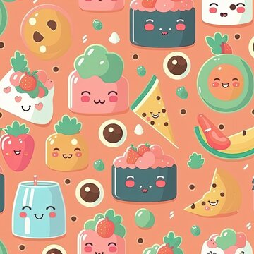 A cute pattern of fruit and ice cream Created using generative AI tools
