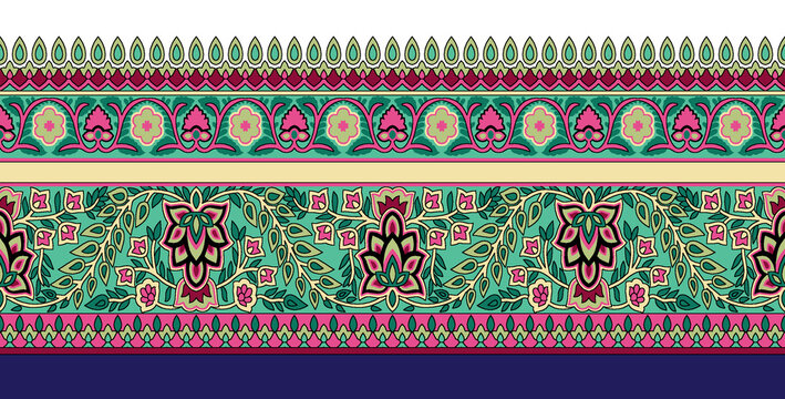 Seamless Paisley Indian Silky boder Abstract boder