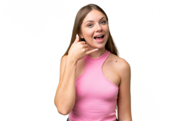 Young beautiful blonde woman over isolated background making phone gesture. Call me back sign