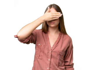 Young beautiful blonde woman over isolated background covering eyes by hands. Do not want to see something