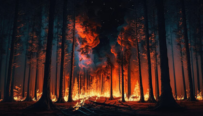  burning forest created with Generative AI technology