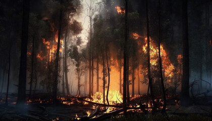 Fototapeta premium burning forest created with Generative AI technology