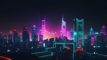 Fototapeta na wymiar Modern city, neon light, lights of a large metropolis, high-rise buildings, generative AI, AI generated