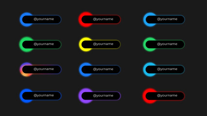 12 Blur Neon Social Media Lower Thirds with different social media icons in various colors. All texts are editable.
