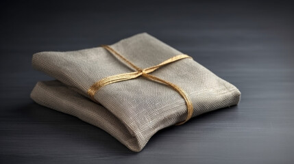 Obraz na płótnie Canvas Gift Burlap with gold rope created with Generative AI technology