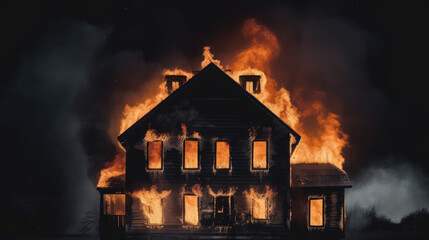 Fototapeta na wymiar house on fire, burning house created with Generative AI technology