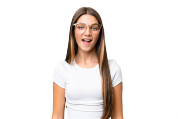 Teenager caucasian girl over isolated background with surprise facial expression