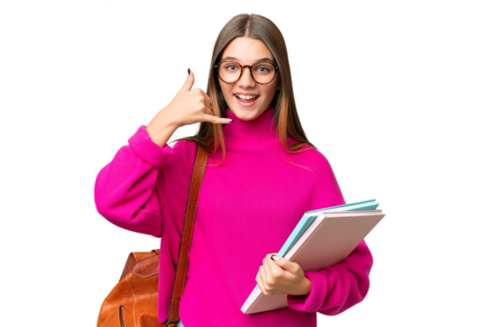 Teenager student caucasian girl over isolated background making phone gesture. Call me back sign