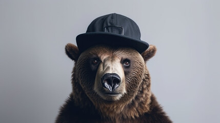 portrait of bear wearing hiphop hat