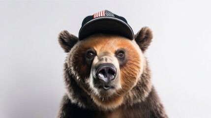 portrait of bear wearing hiphop hat - obrazy, fototapety, plakaty