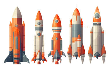 ui set vector illustration of rocket starting fly isolated on white background