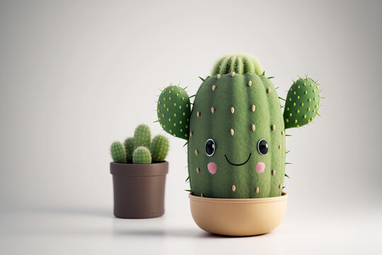 cute cactus in cray pot created with Generative AI technology