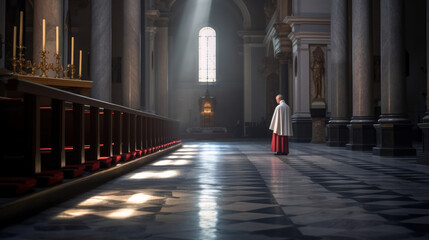 A cardinal in a roman-catholic church in Vatican, generative AI - obrazy, fototapety, plakaty