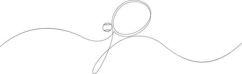 Continuous one line drawing of tennis sport theme with racket and ball. Sign and symbol of sports game drawn by single line.