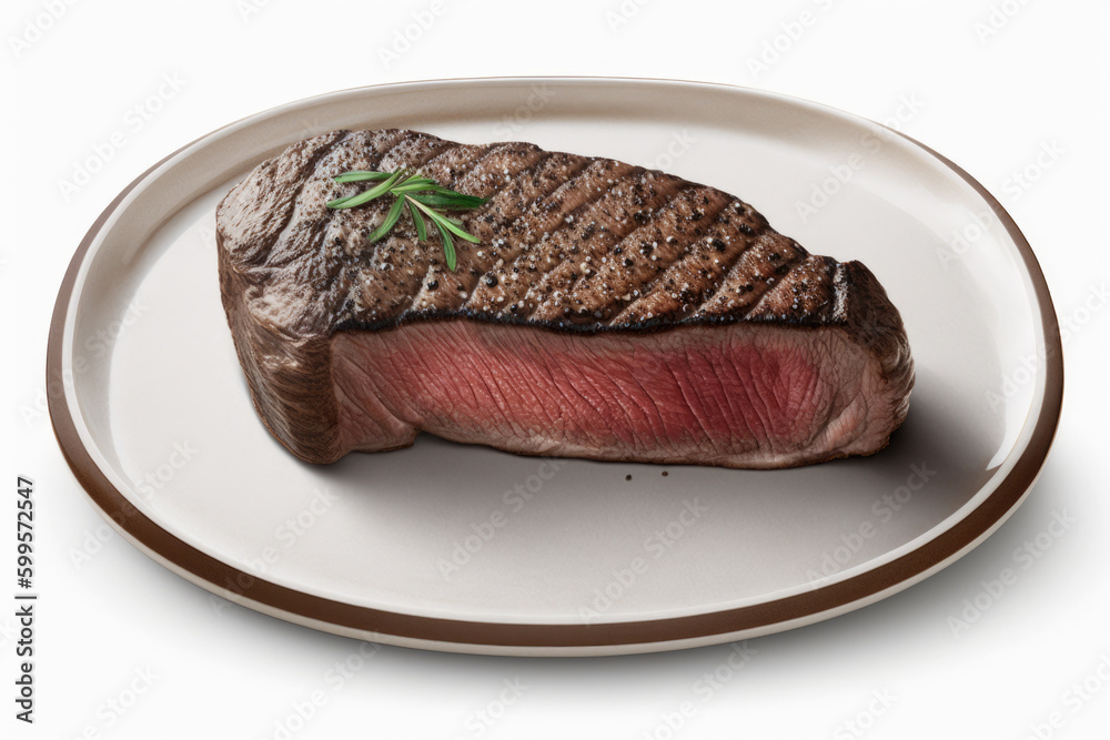 Wall mural medium rare steak on tray created with Generative AI technology