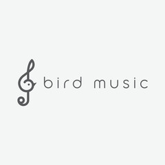 A minimalist bird music logo with a treble clef