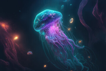 Obraz premium abstract purple jellyfish created with Generative AI technology