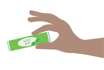 Hand with chewing gum. Vector illustration cartoon