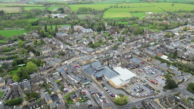 Town centre Chipping Norton Oxfordshire UK drone aerial view