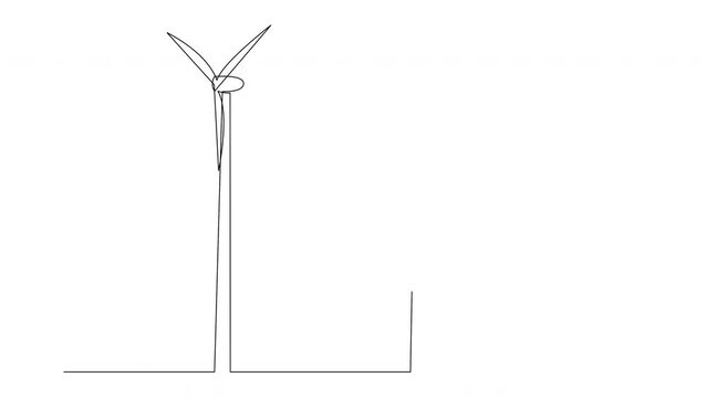 Self drawing animation of continuous line wind turbine alternative energy. Animated one line drawn concept of ecology and protection of nature.